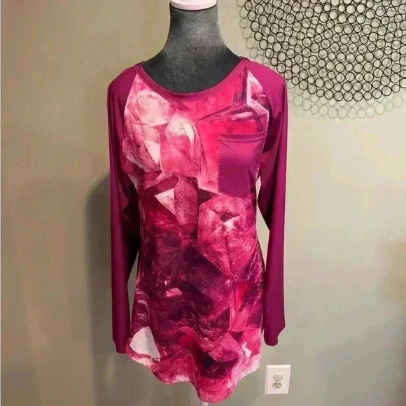 Lily by Firmiana Tops - Colorful long sleeve women’s shirt with front pocket - Size Medium